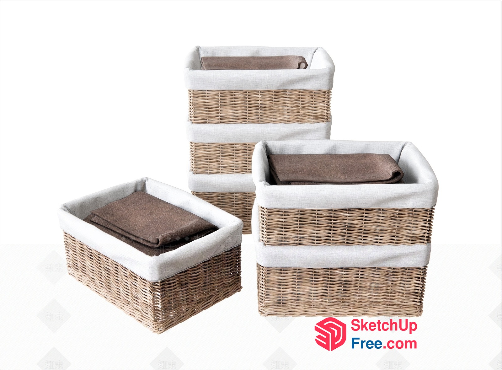 Rattan Basket Set With Linen Lining 3D SketchUp File