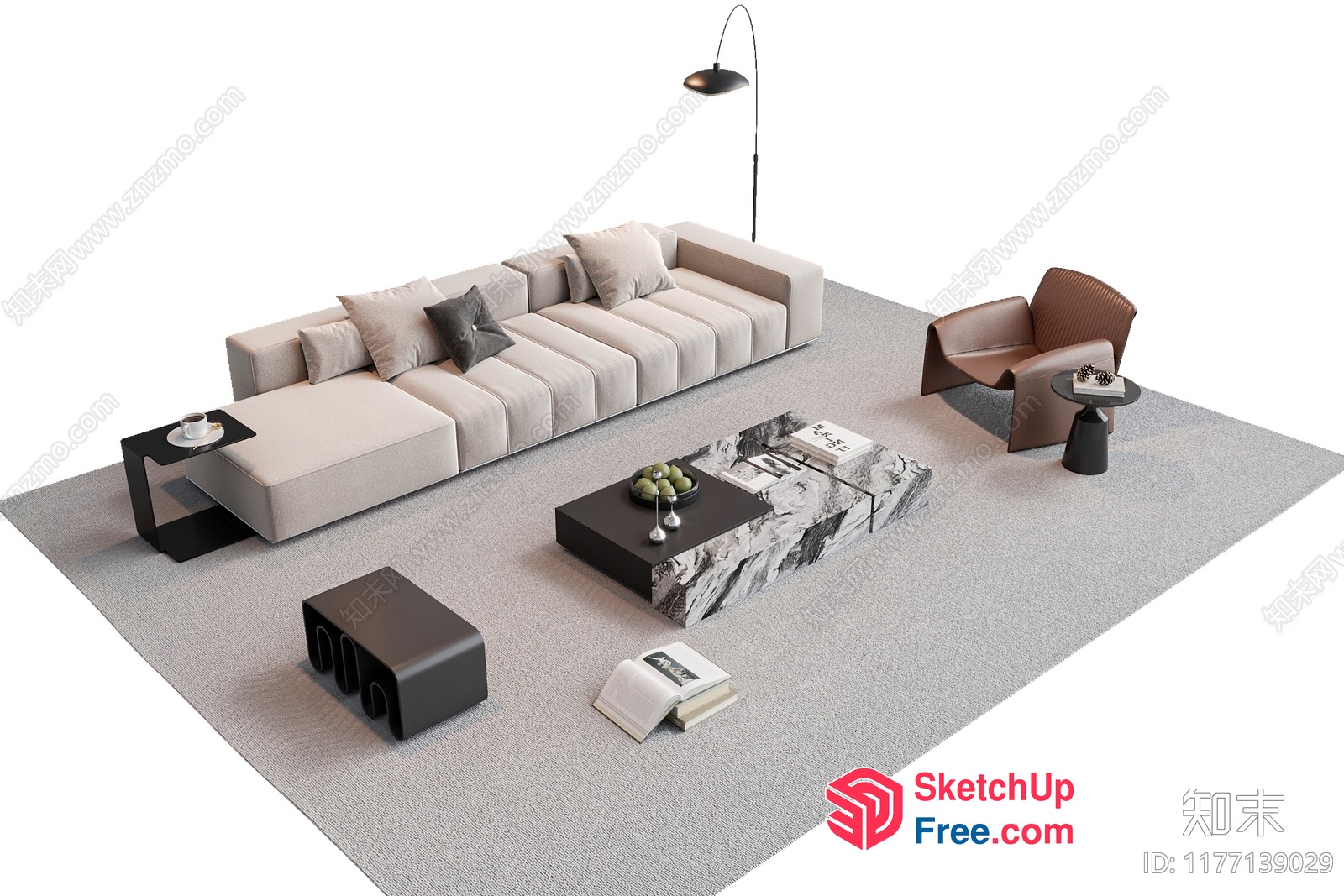 Modern Living Room With Neutral Color Scheme 3D SketchUp File
