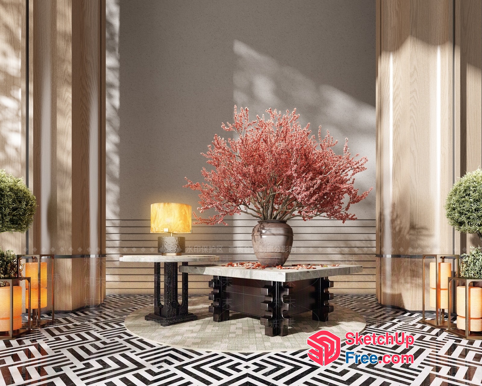 Elegant Modern Interior Design With Geometric Patterns And Natural Elements 3D SketchUp File