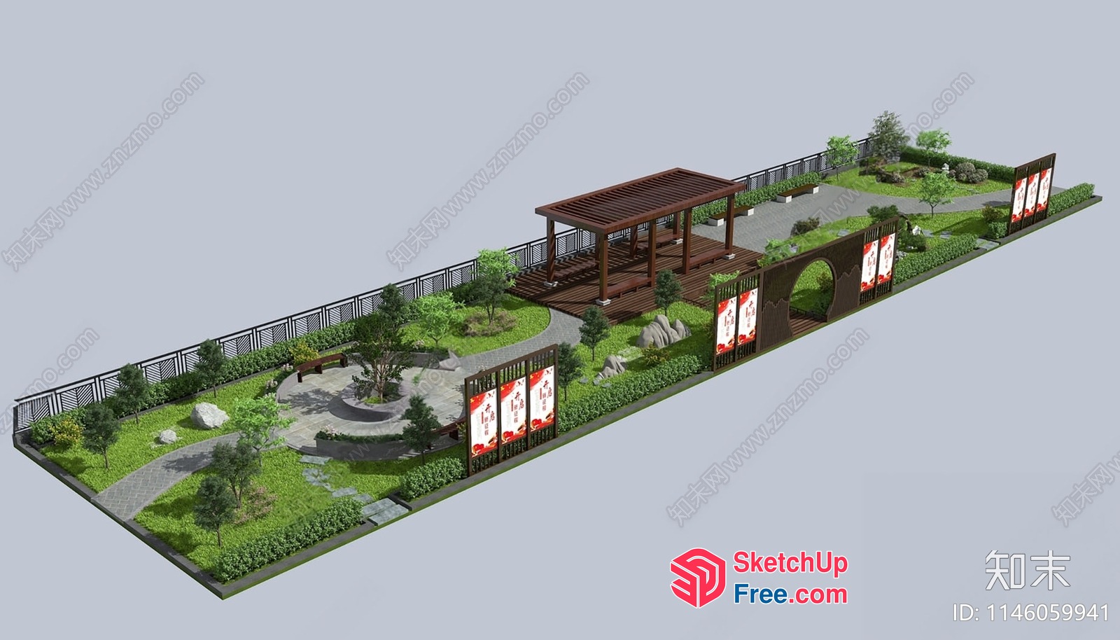 3D Japanese-Style Garden With Pavilion 3D SketchUp File