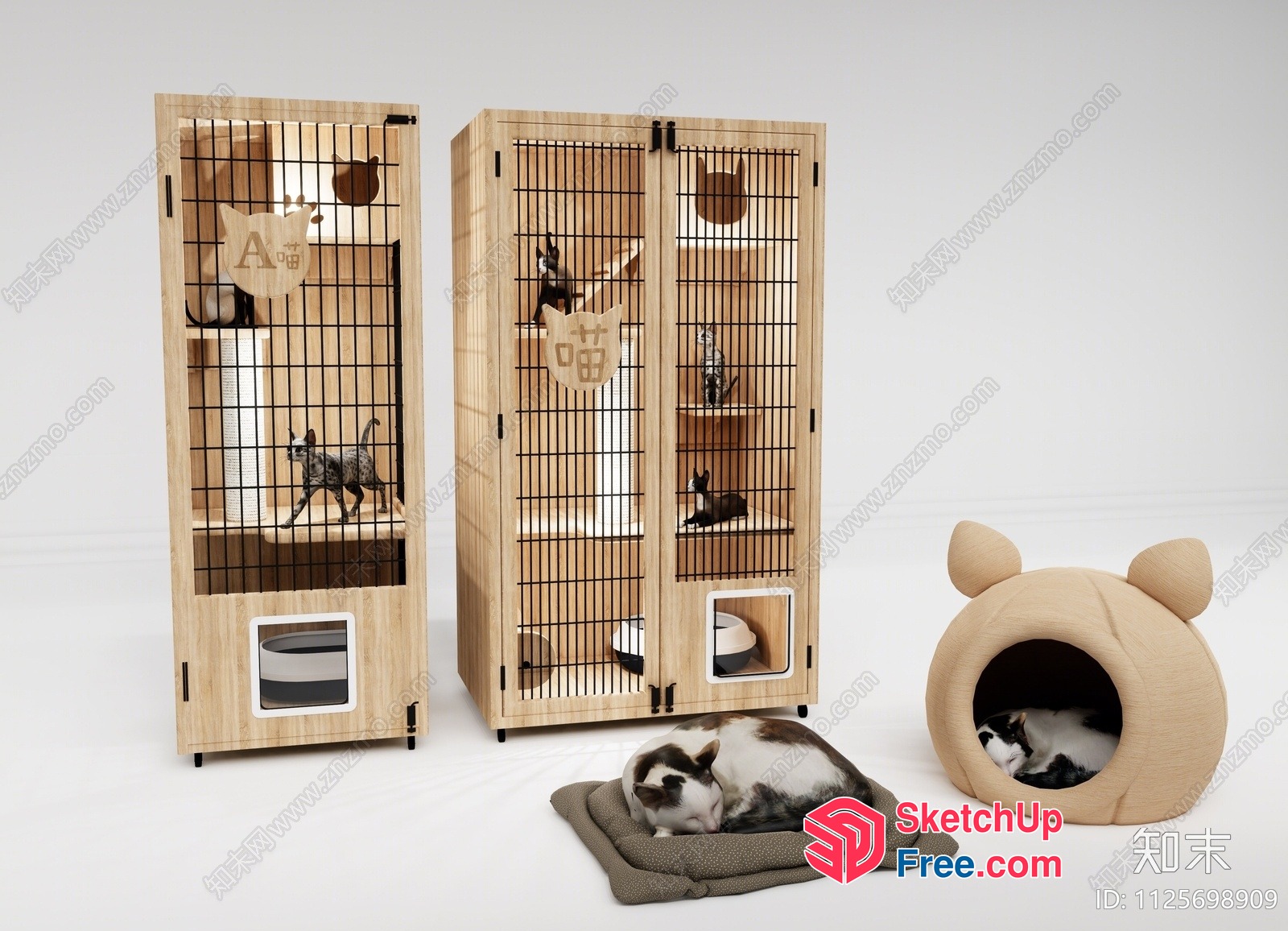 Modern Wooden Cat House With Play Area 3D SketchUp File