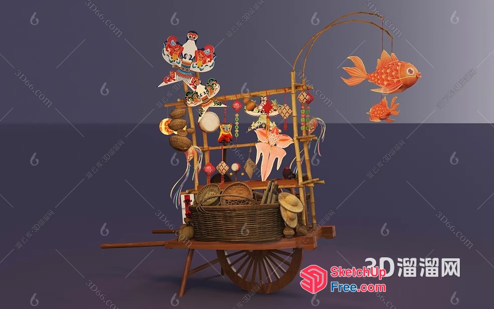 Traditional Asian Market Stall With Vibrant Decorations 3D SketchUp File