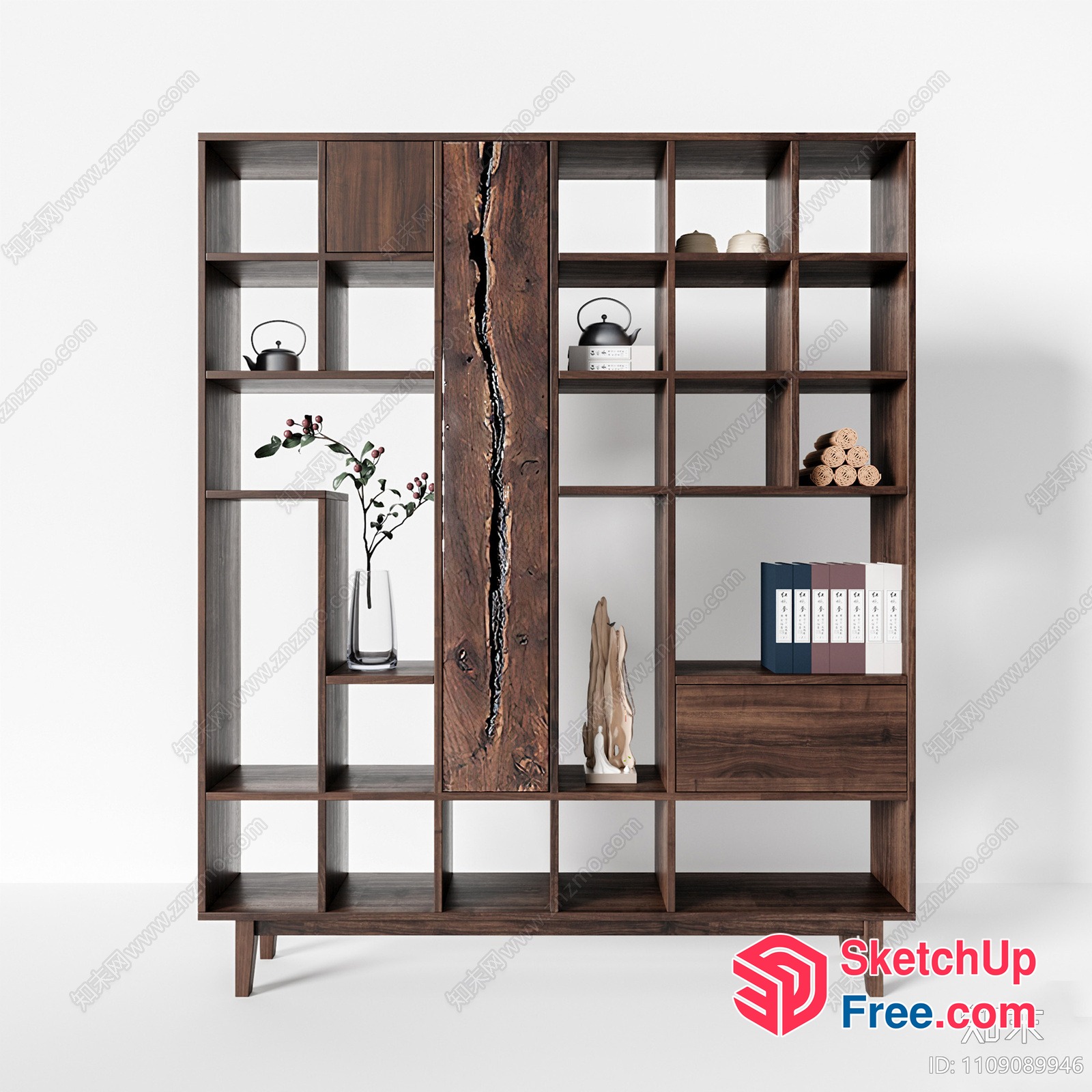 Modern Bookcase With Unique Wooden Door Design 3D SketchUp File