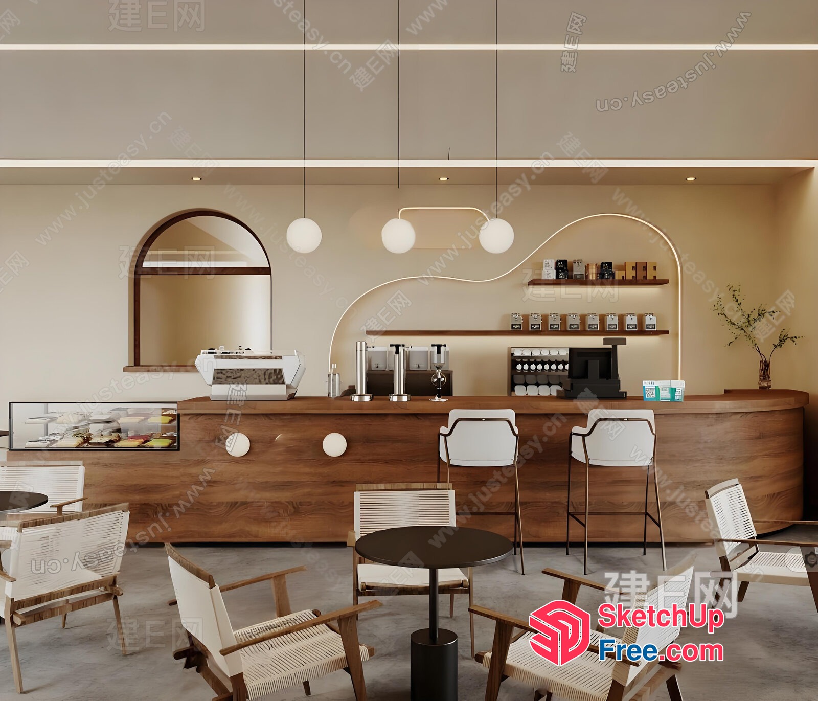 Modern Coffee Shop Interior 3D SketchUp File