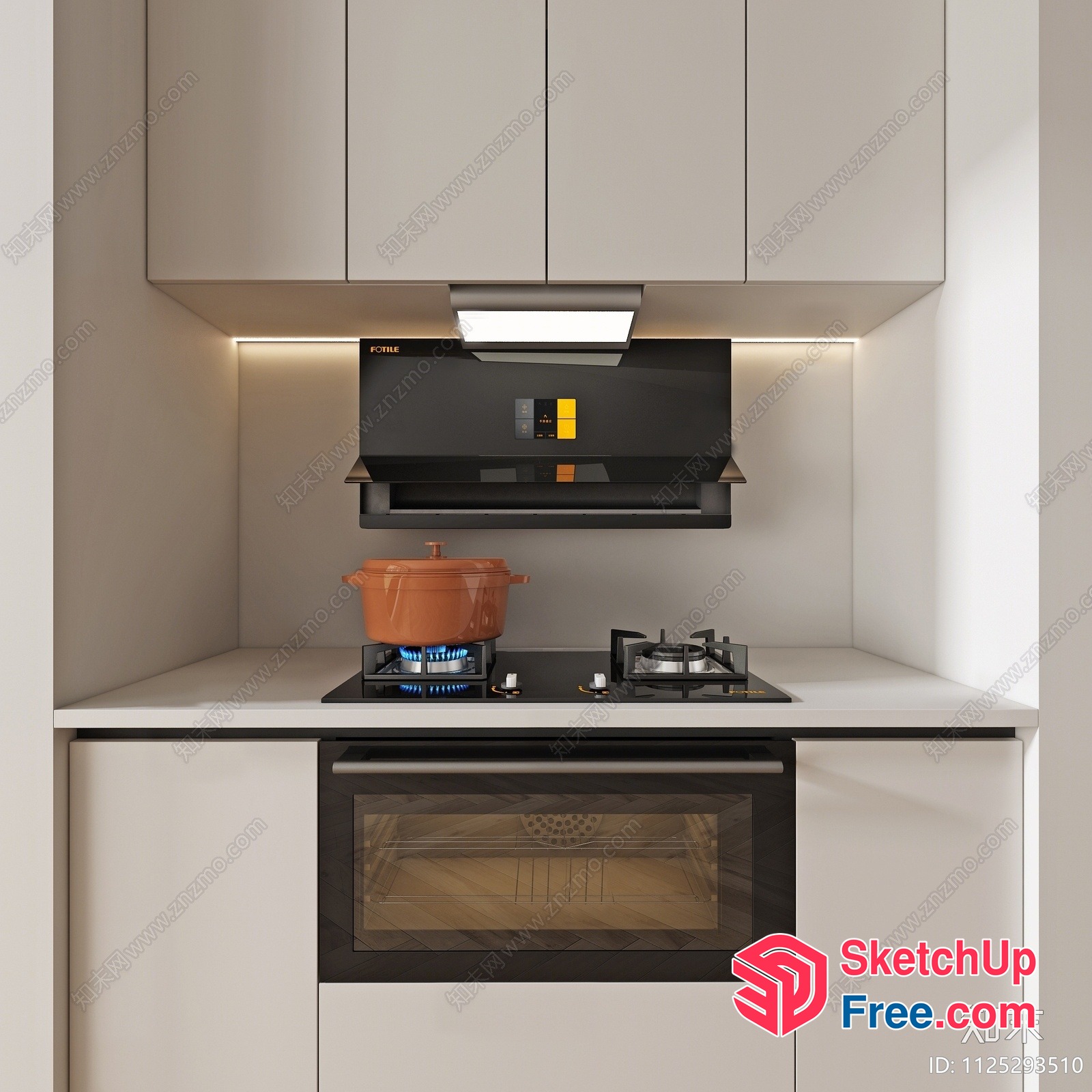 Modern Kitchen Interior With Black And White Cabinets 3D SketchUp File