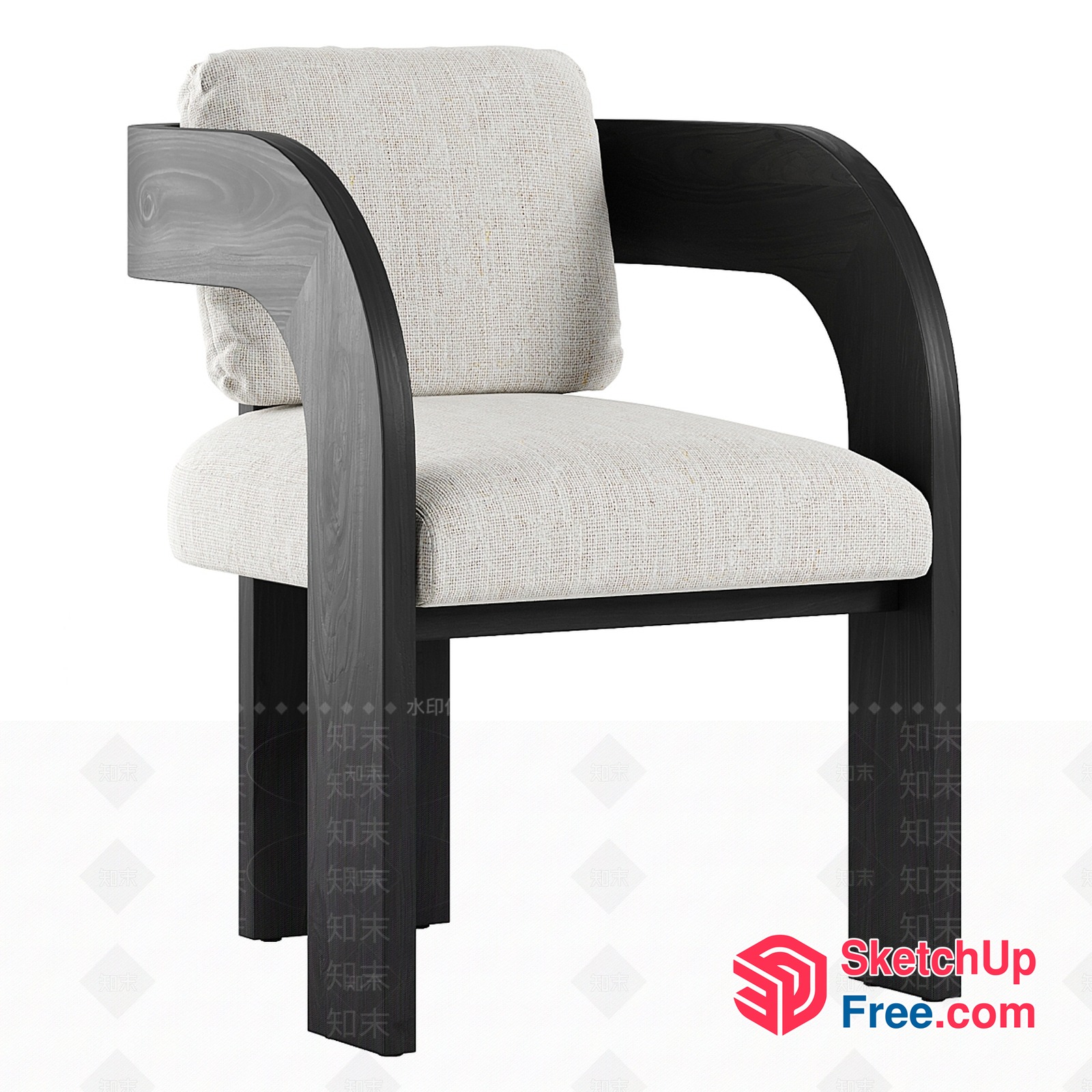 Simple Modern Wooden Chair With Creamy Upholstery 3D SketchUp File