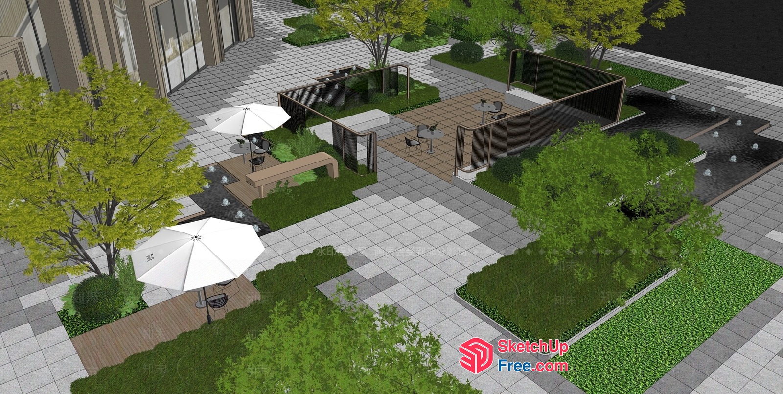 Modern Outdoor Patio With Elegant Furniture And Greenery 3D SketchUp File