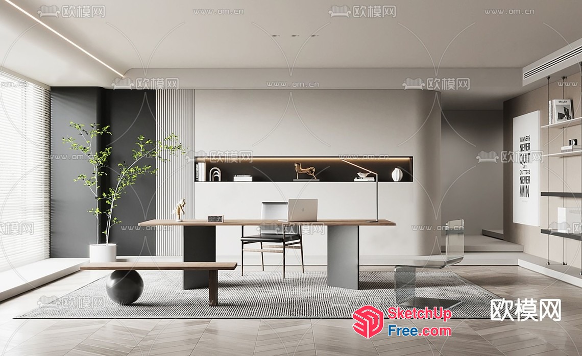 Minimalist Modern Office Space With Natural Light 3D SketchUp File