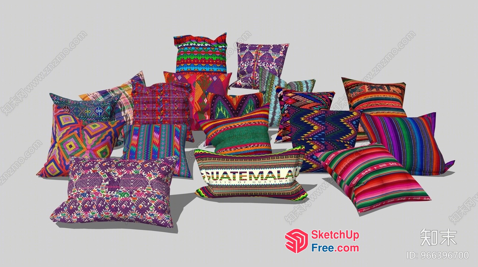 Vibrant Decorative Pillows In Traditional Guatemalan Patterns 3D SketchUp File