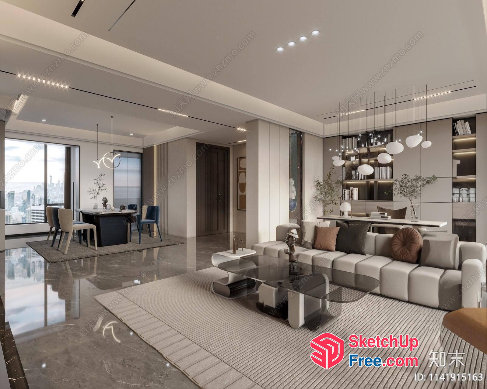 Modern Minimalist Living Room With City View 3D SketchUp File