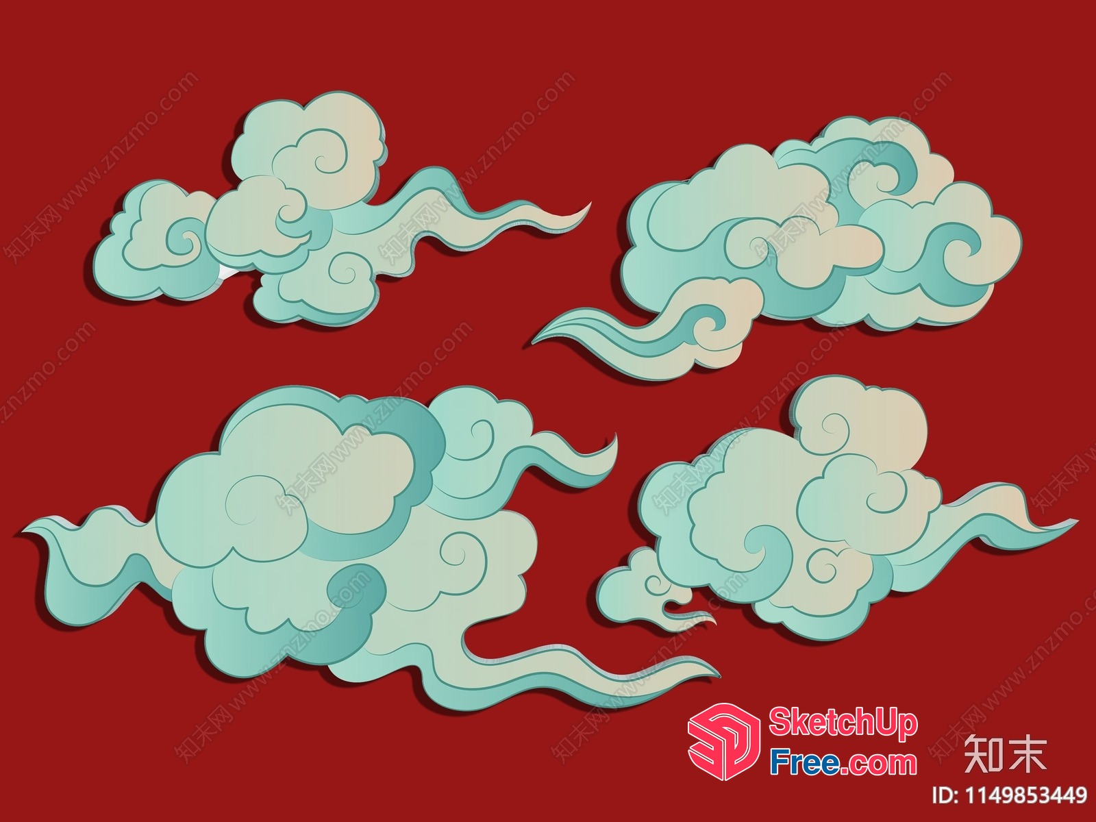 Clouds In Pastel Hues On A Rich Red Background 3D SketchUp File