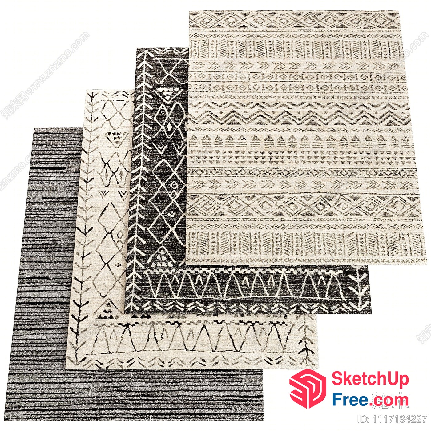 Tribal Patterned Rugs In Various Textures And Patterns 3D SketchUp File