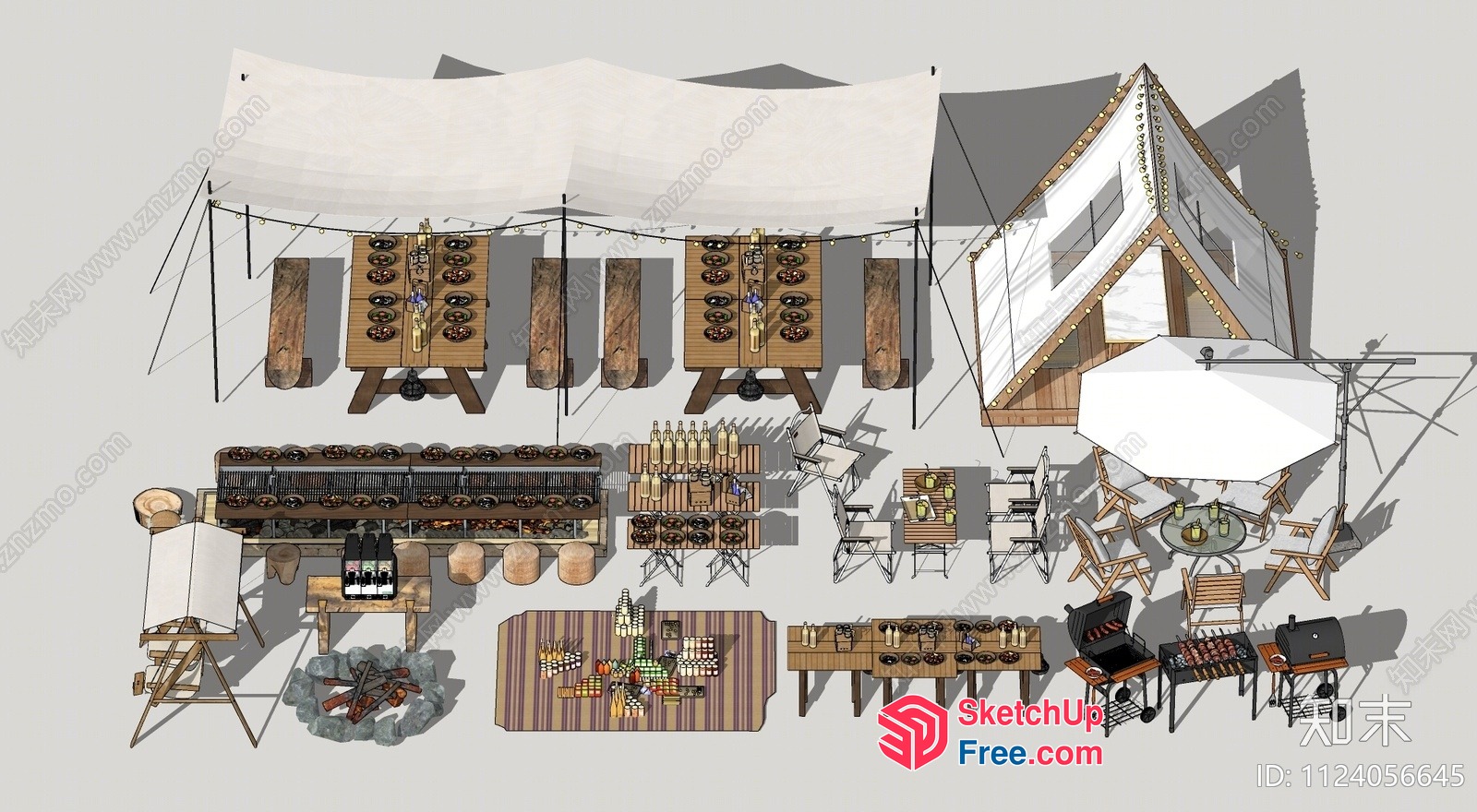 Aerial View Of A Campsite With A Tent And Outdoor Furniture 3D SketchUp File