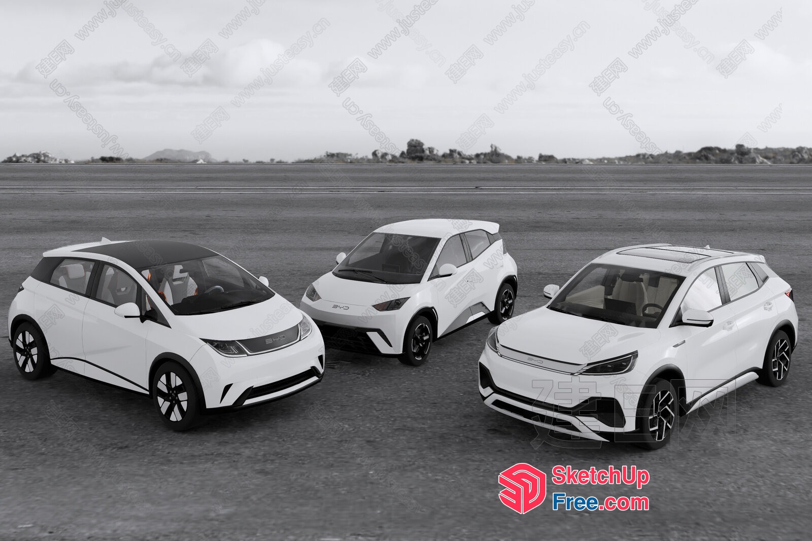 Modern White Electric Cars In A Parking Lot 3D SketchUp File