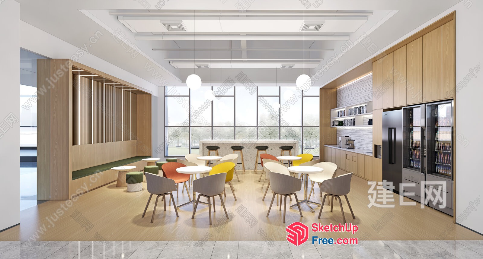 Modern Minimalist Office Space With Natural Light And Wood Accents 3D SketchUp File