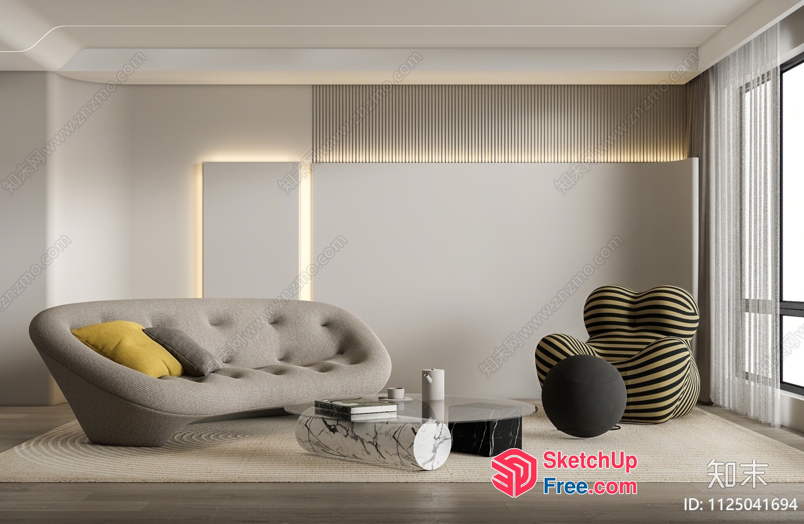 Modern Minimalist Living Room Interior With Unique Furniture 3D SketchUp File