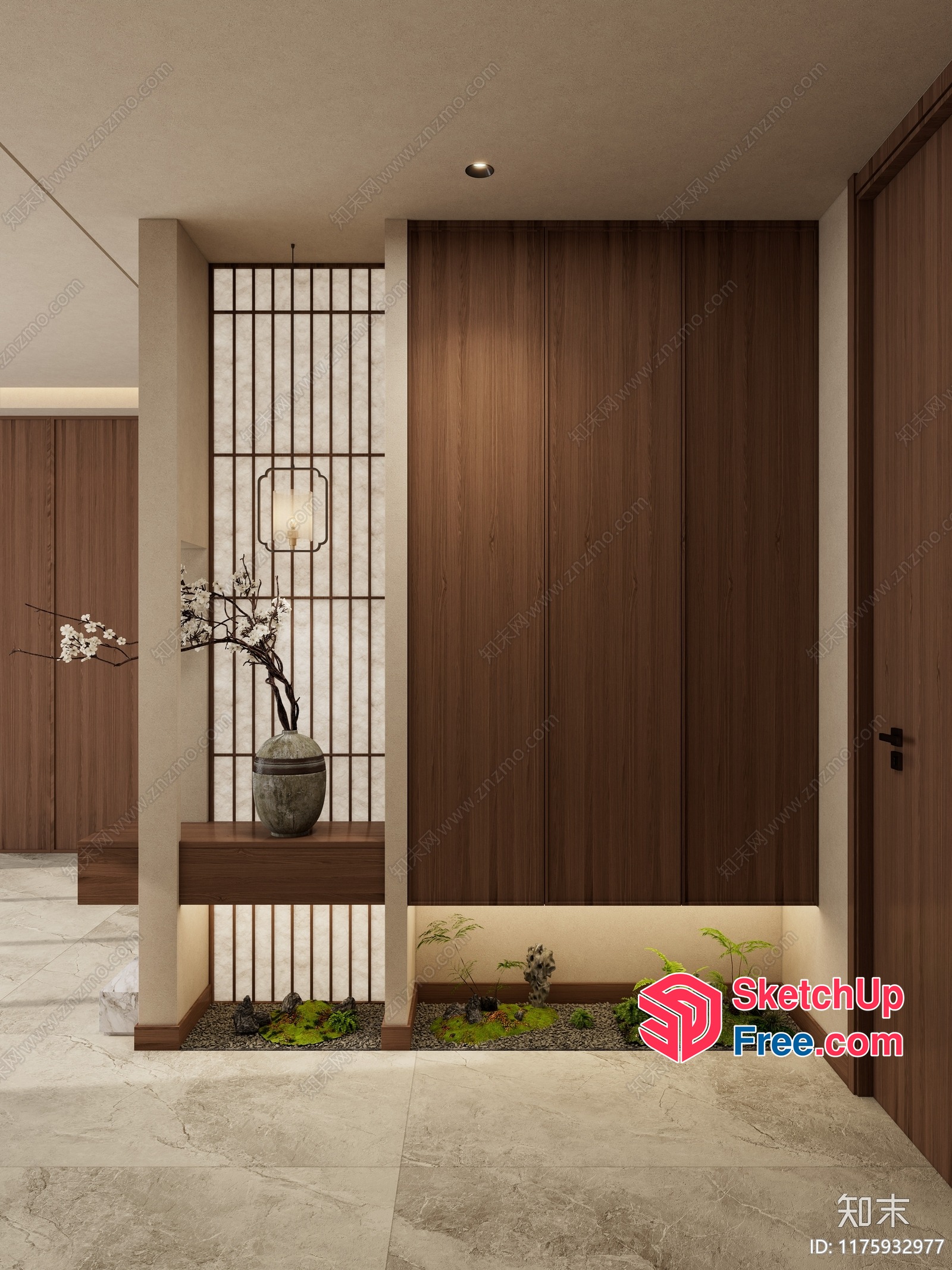 Partition Screen With Japanese Decor And Potted Plant 3D SketchUp File