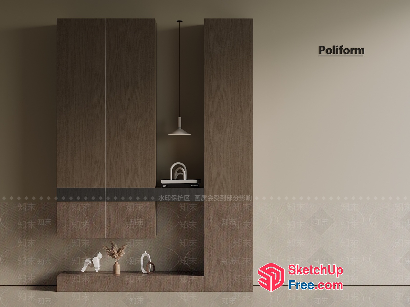 Minimalist Interior With Wooden Furniture And Decorative Elements 3D SketchUp File