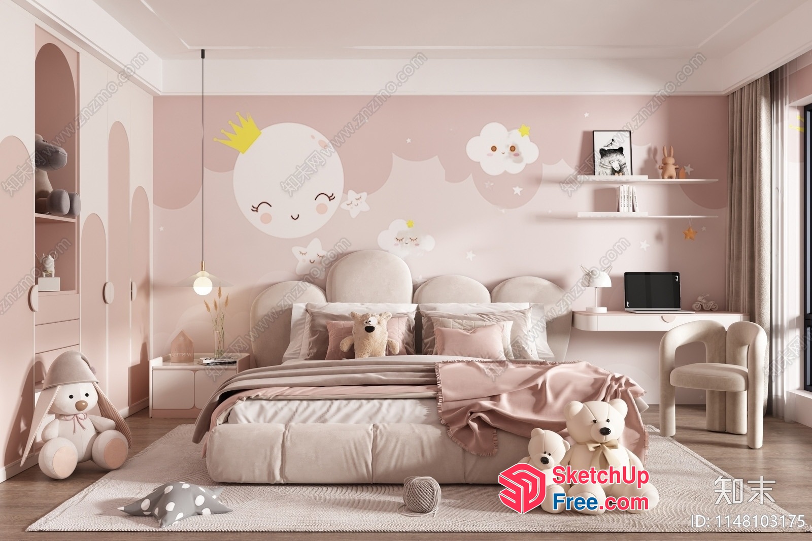 Pastel Pink And White Dreamy Children'S Bedroom 3D SketchUp File
