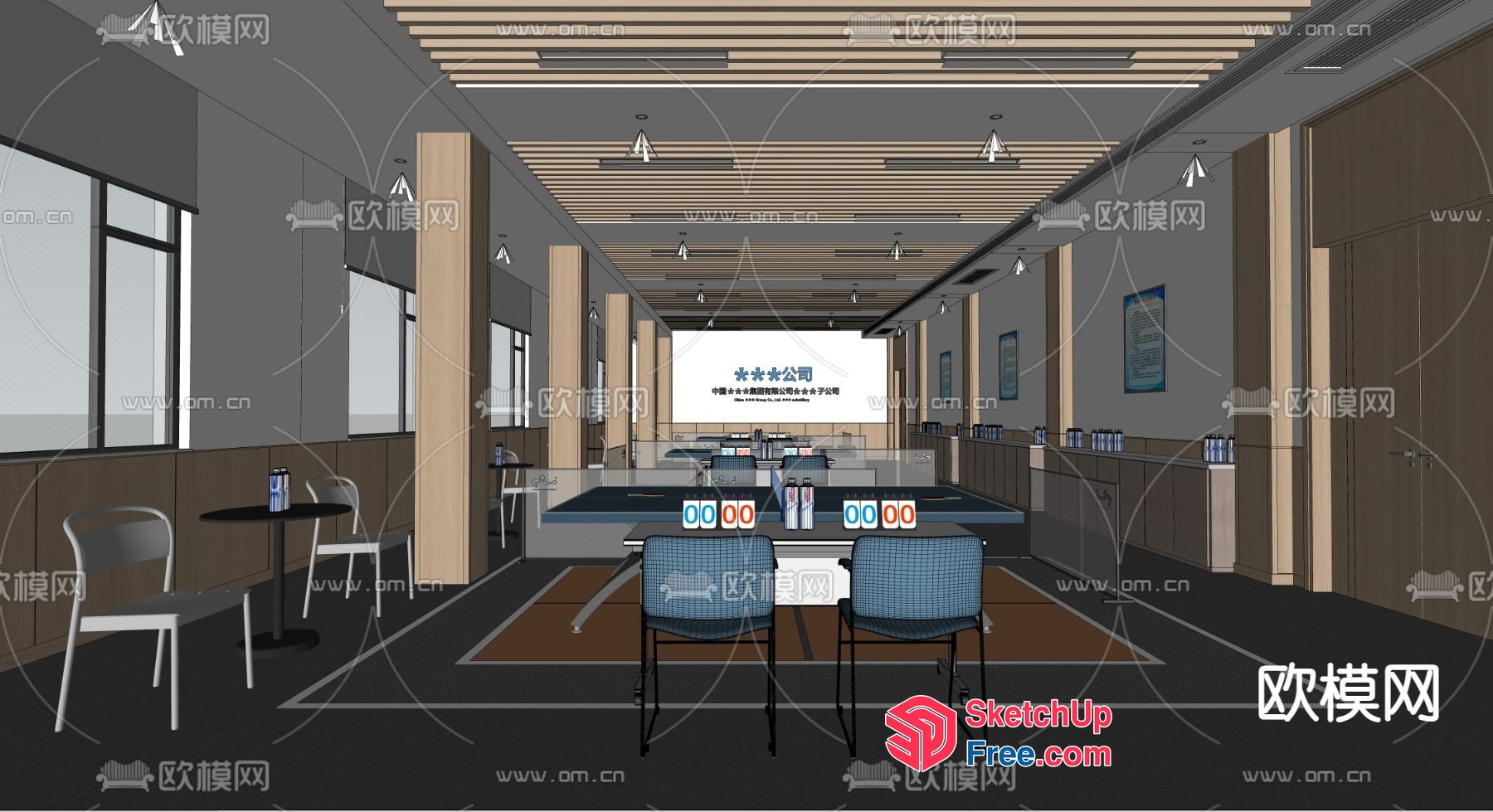 Modern Office Space With Elegant Ceiling Design 3D SketchUp File