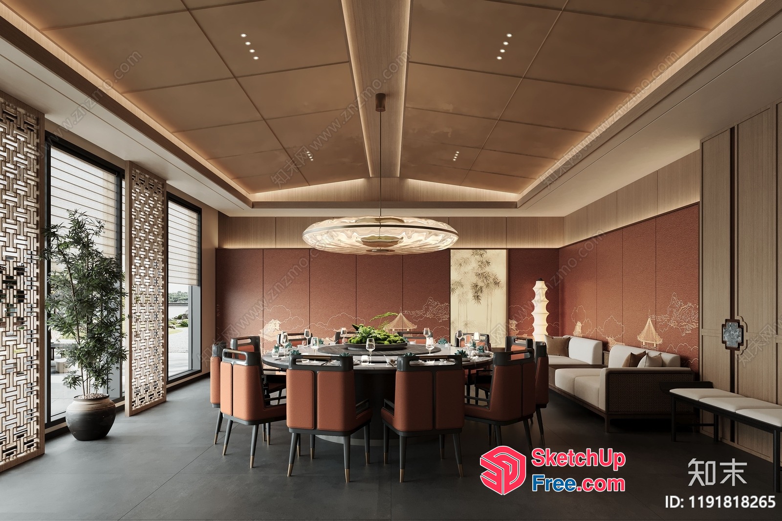 Modern Dining Room With Large Table And Chairs 3D SketchUp File
