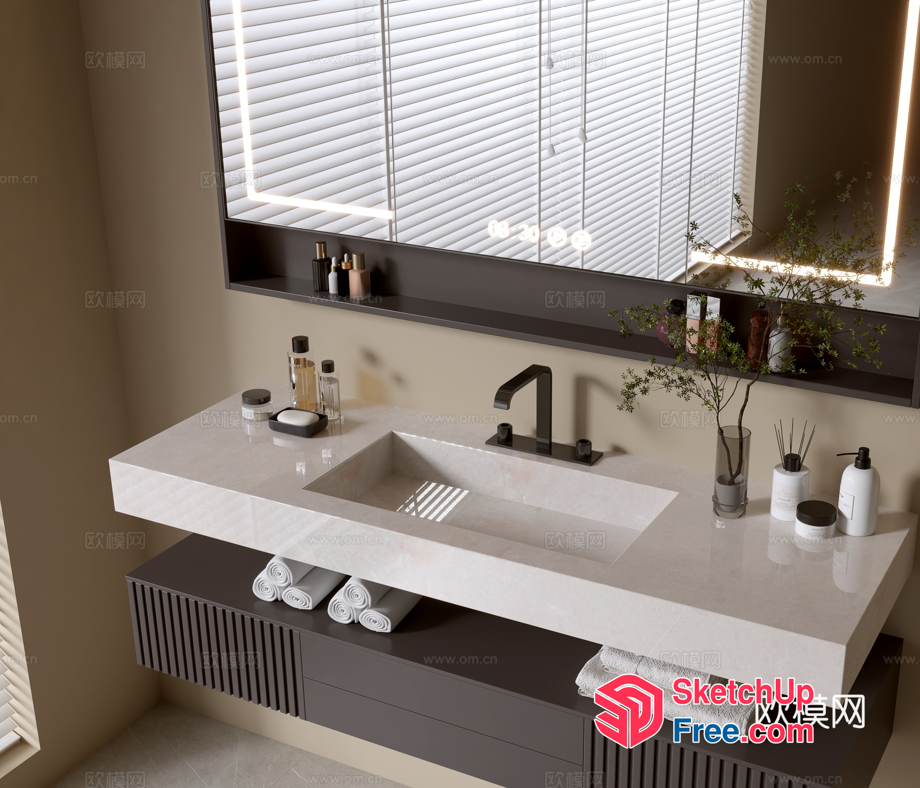 Modern Bathroom Sink With White Countertop And Mirror 3D SketchUp File