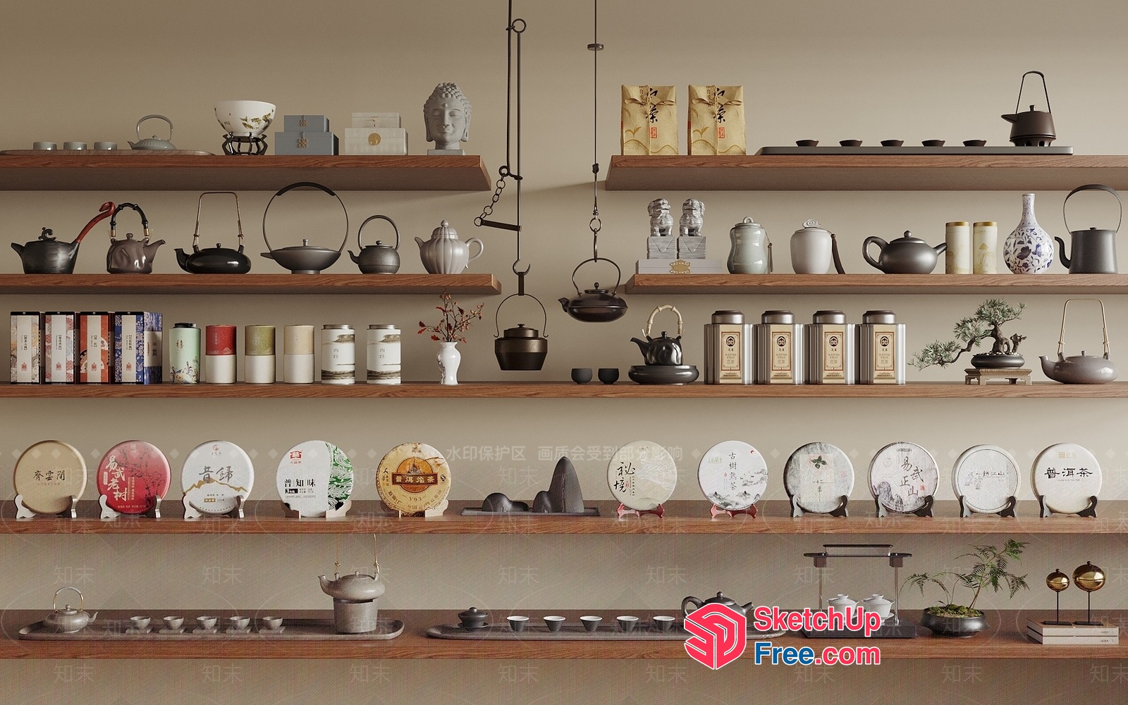 Asian-Inspired Tea And Teapot Display 3D SketchUp File