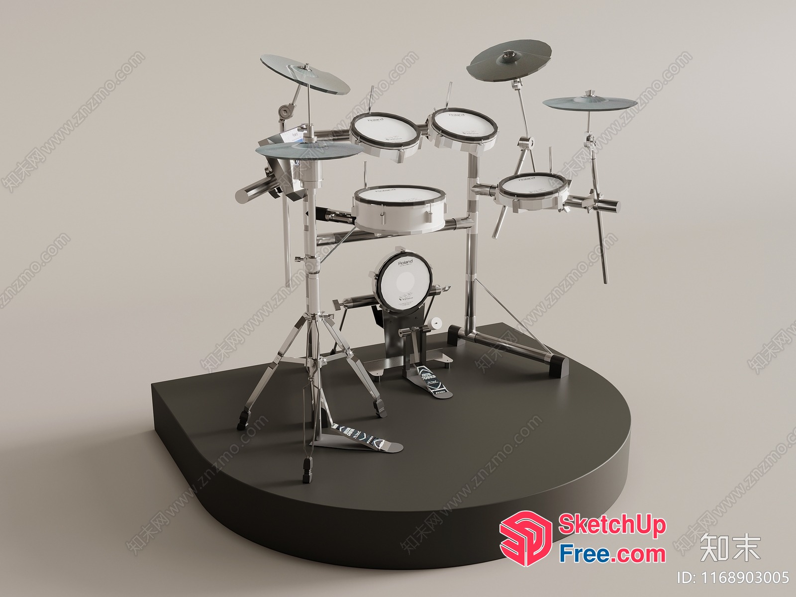 Modern Electronic Drum Set With Cymbals And Pedals 3D SketchUp File