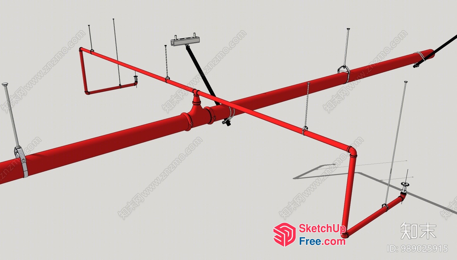 Red Pipe System With Various Attachments 3D SketchUp File