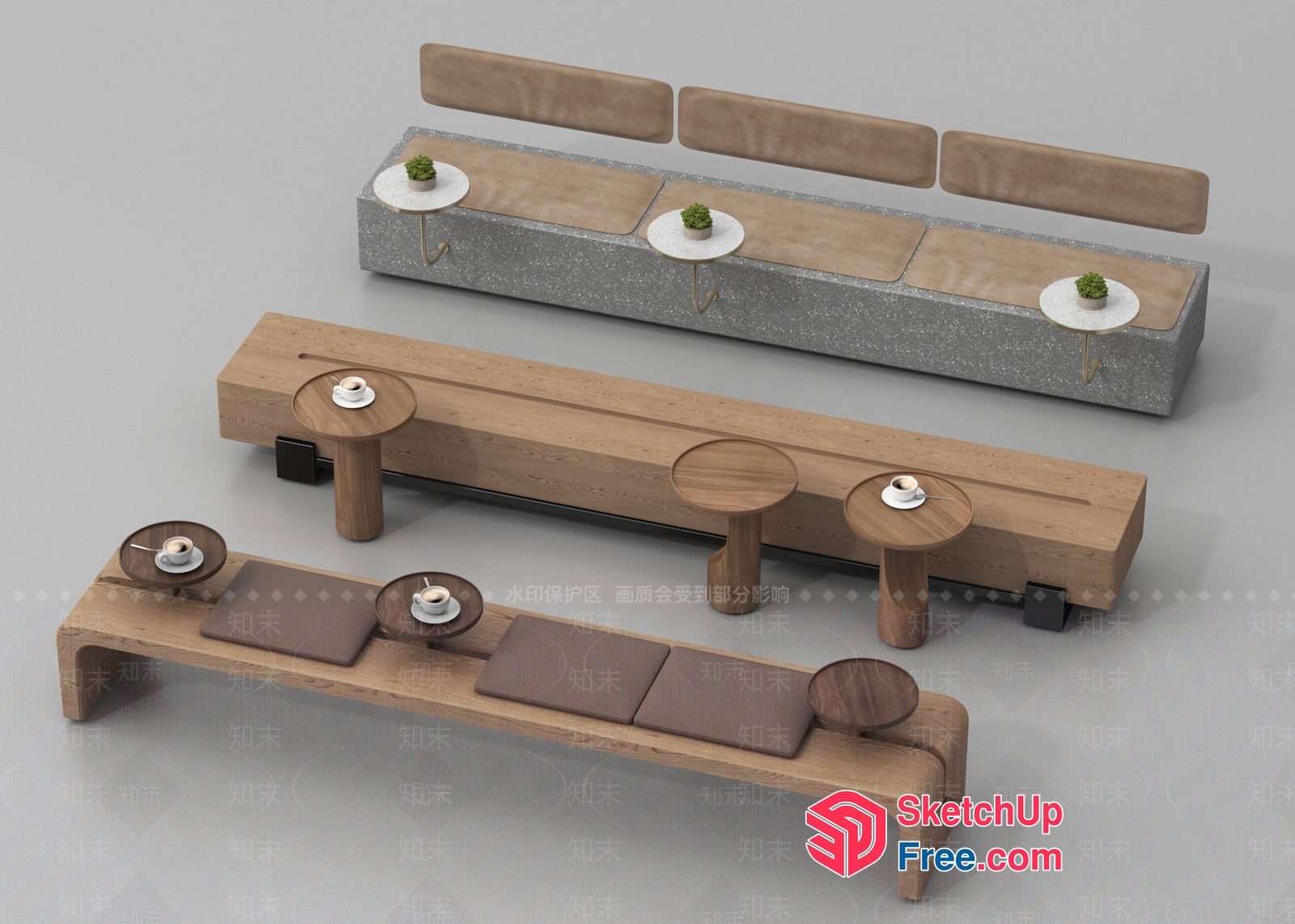 Modern Wood And Concrete Furniture Pieces 3D SketchUp File