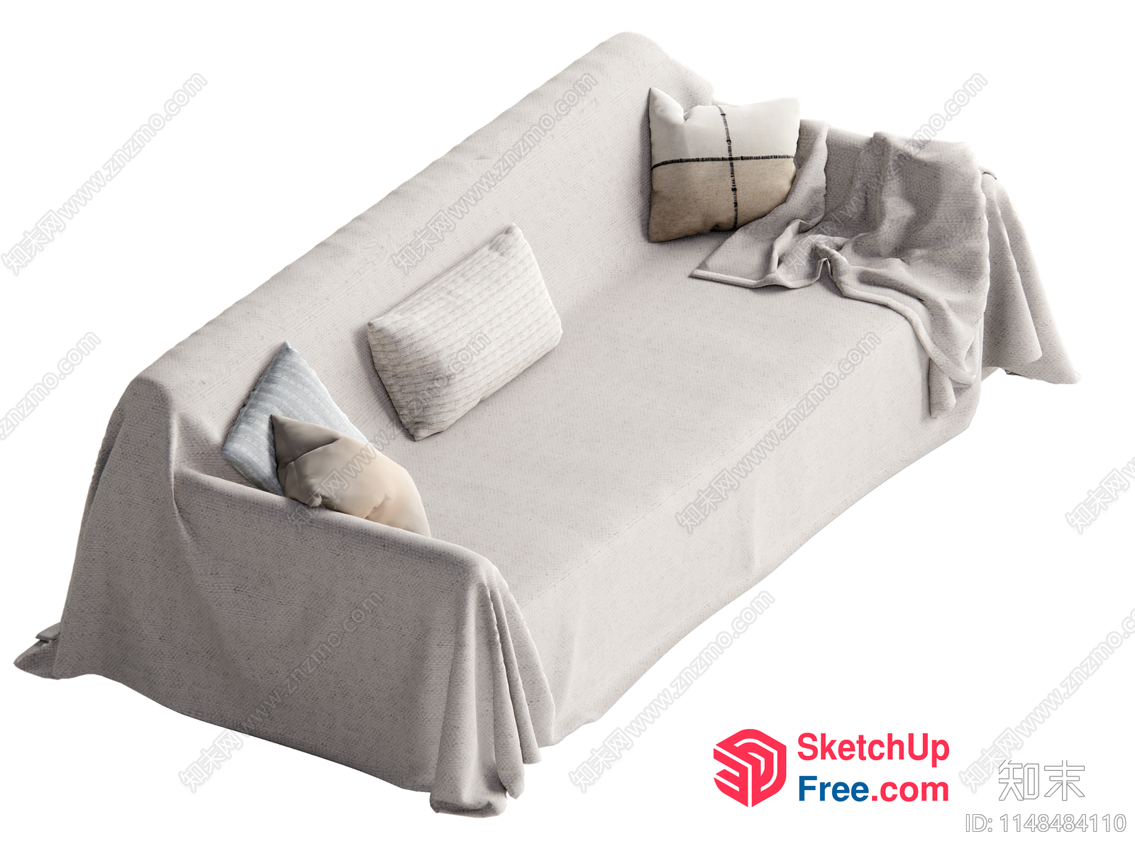 White Couch With Pillows And Blanket 3D SketchUp File