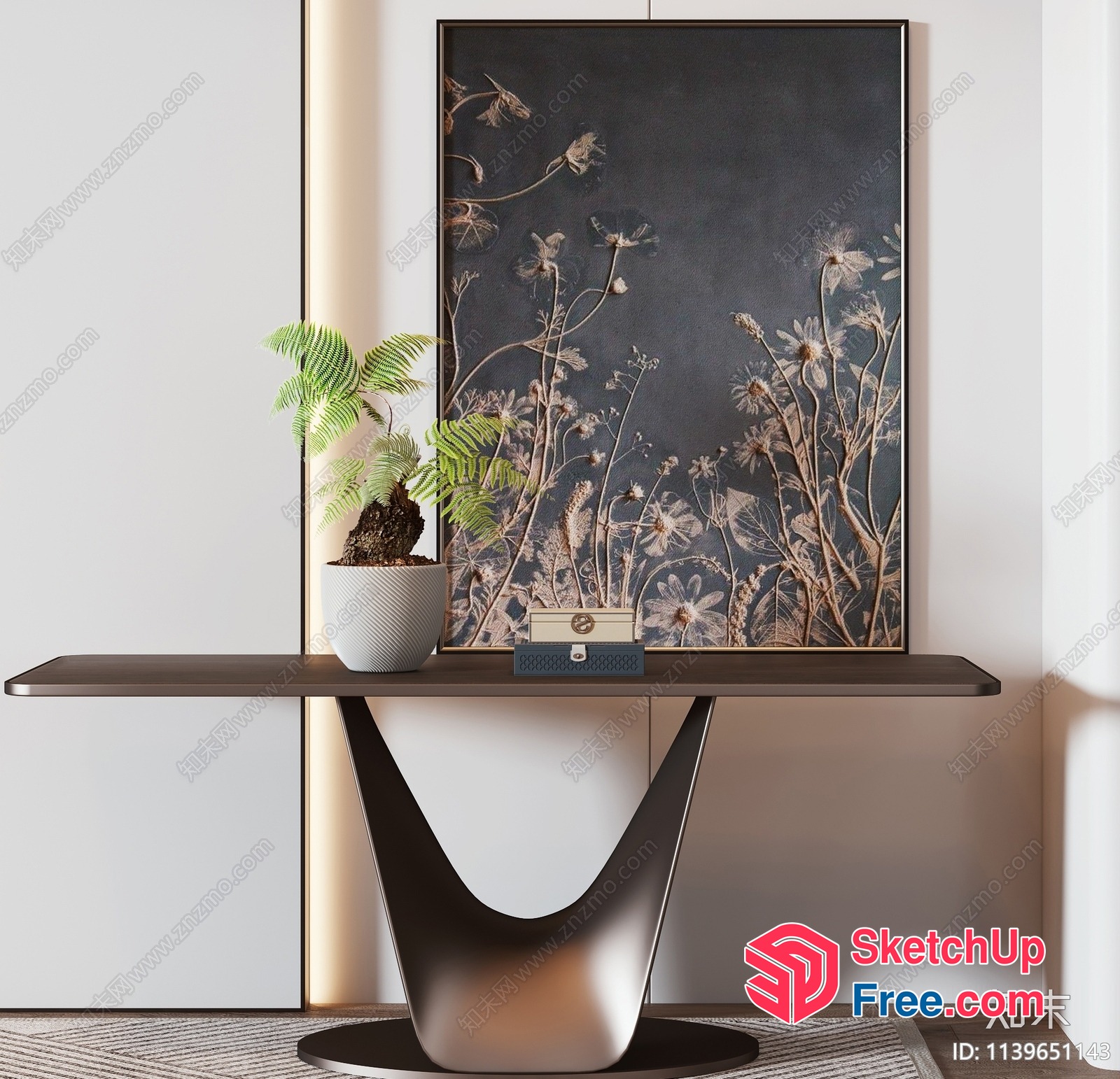 Elegant Dark Wood Console Table With Modern Art 3D SketchUp File