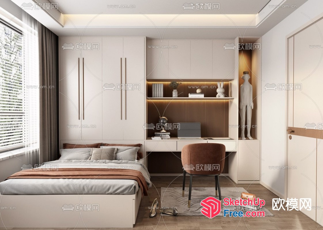 Modern Minimalist Bedroom Interior 3D SketchUp File