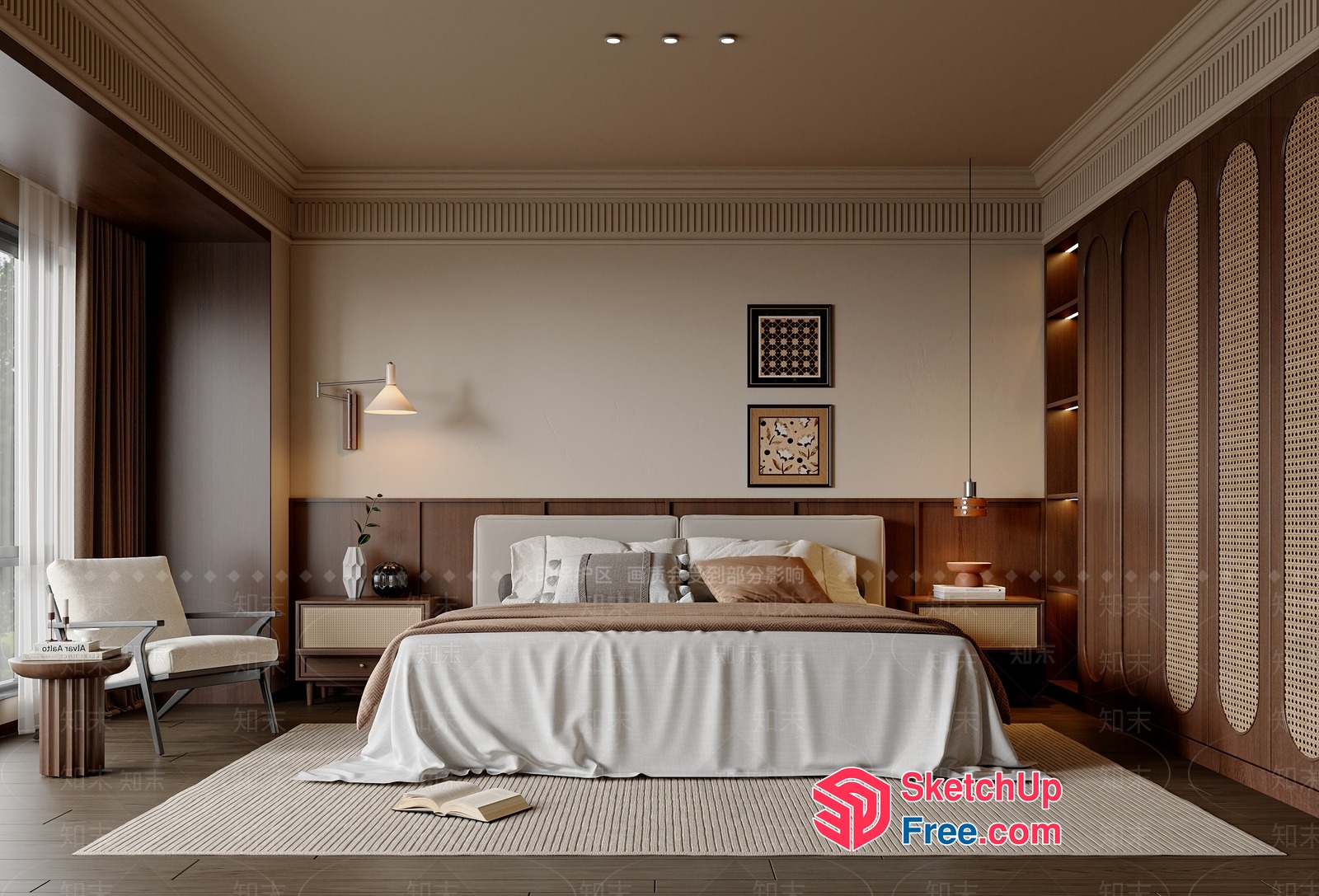 Modern Minimalist Bedroom With Elegant Bed And Furniture 3D SketchUp File