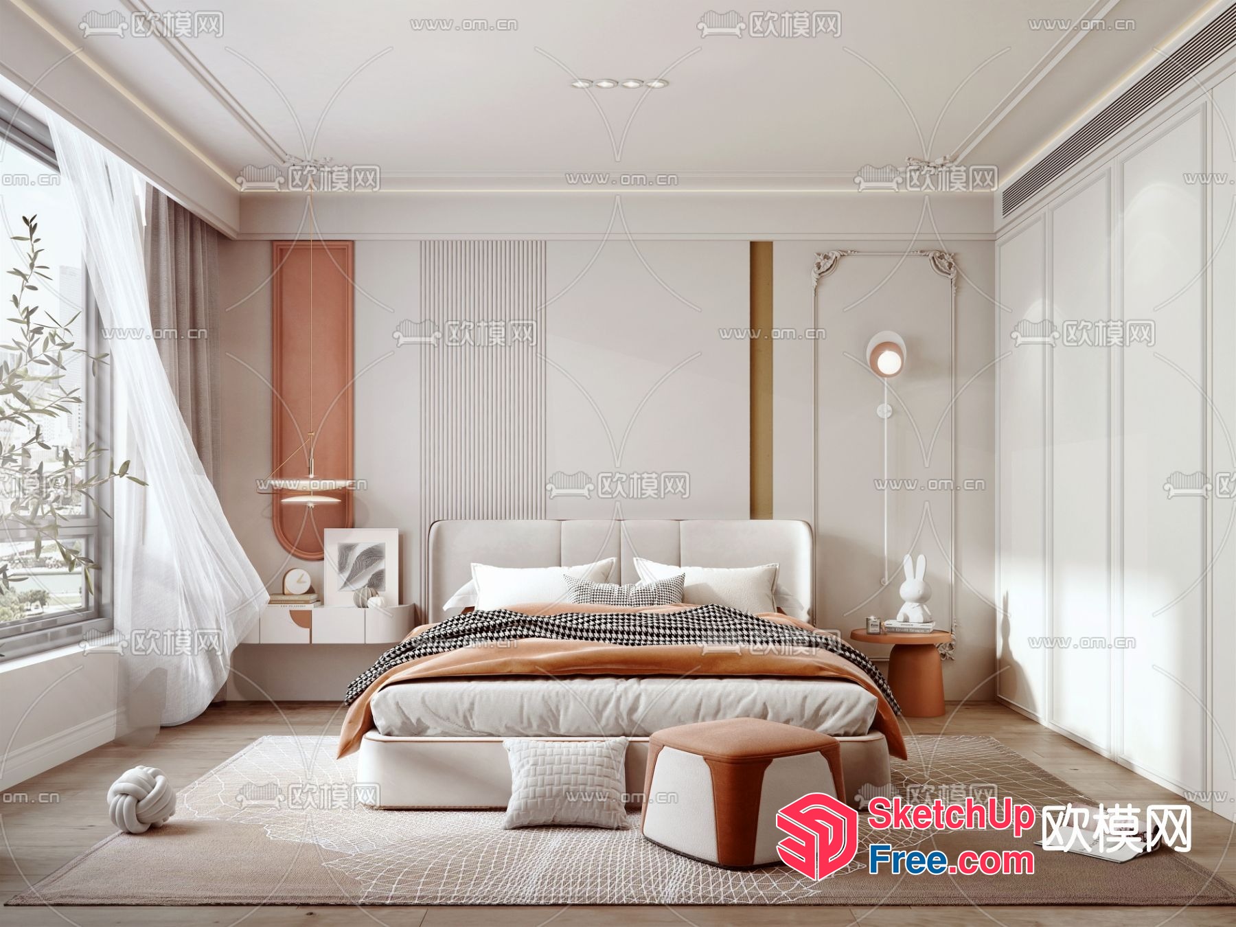 Elegant Modern Bedroom With White And Brown Accents 3D SketchUp File