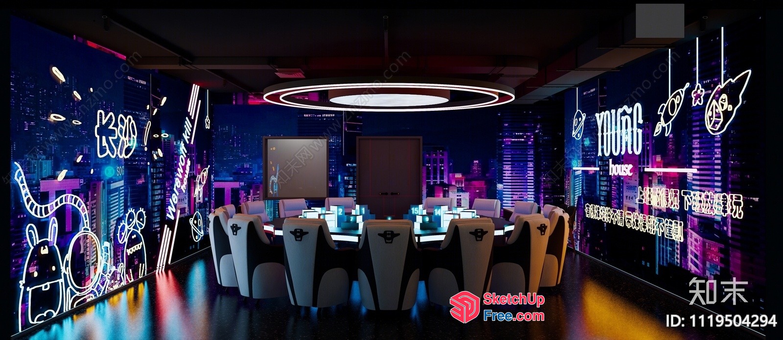 Futuristic Neon-Lit Meeting Room 3D SketchUp File
