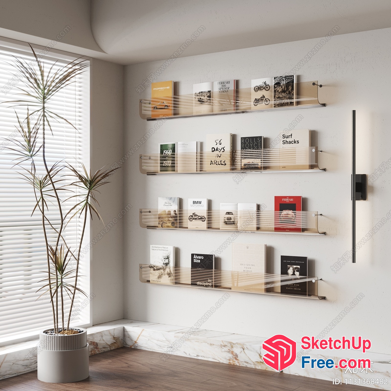 Minimalist Interior Decor Bookshelf With Wall Light 3D SketchUp File