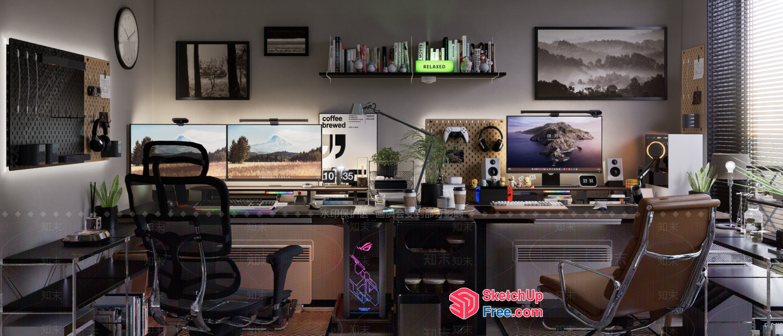 Modern Office Workspace With Minimalist Decor 3D SketchUp File
