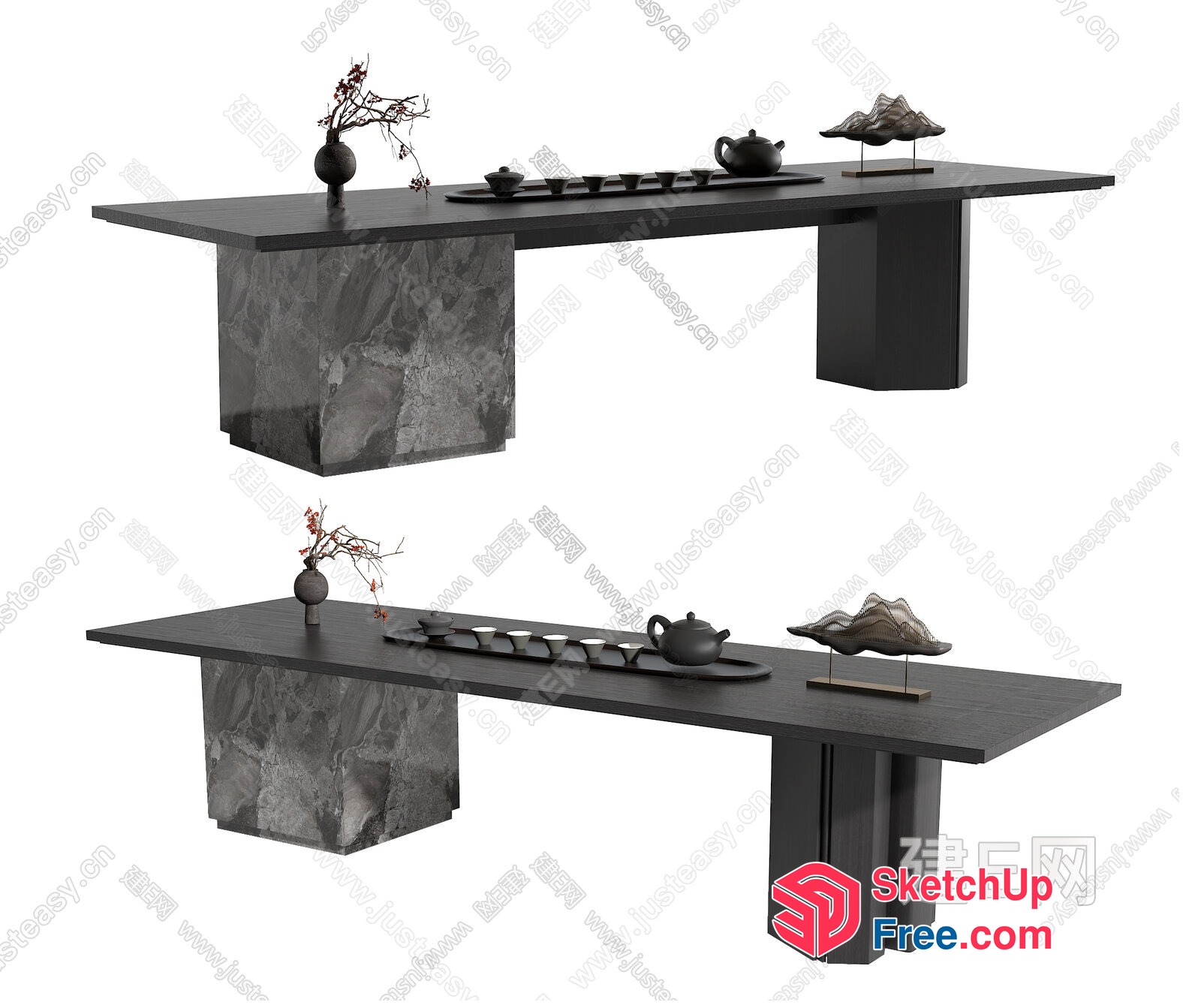 Modern Asian-Inspired Tea Table Set 3D SketchUp File