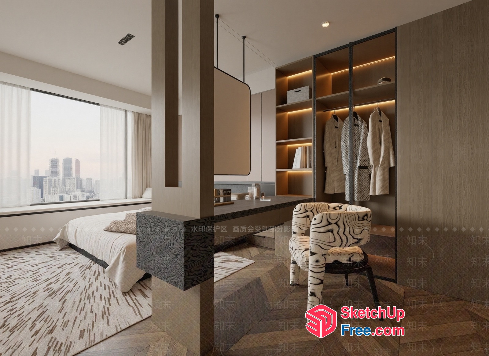Modern Minimalist Bedroom With City View 3D SketchUp File