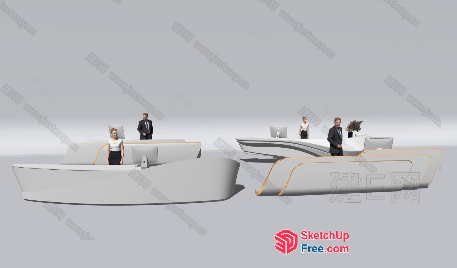 Modern Office Reception Desk With Attendants 3D SketchUp File