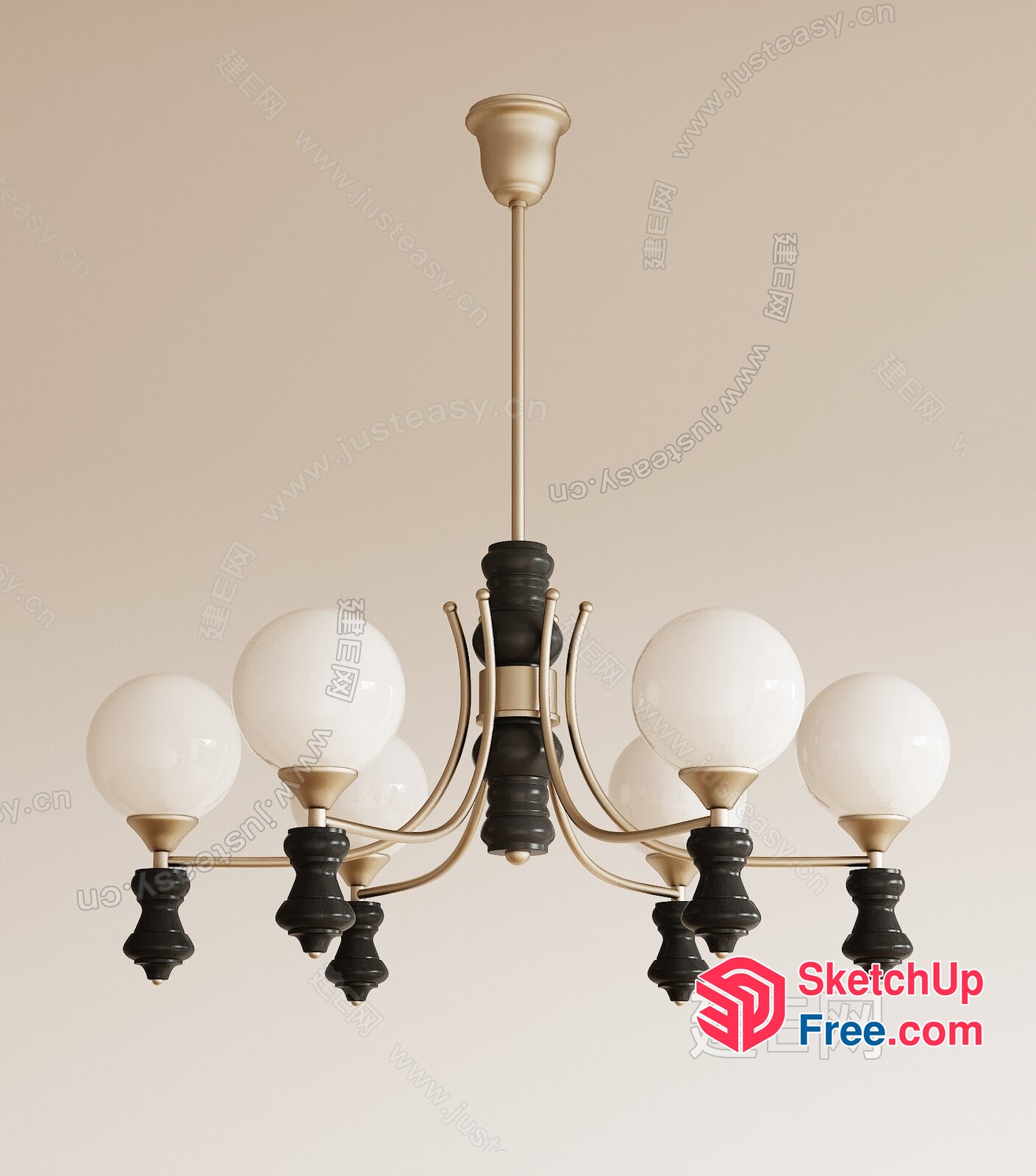 Elegant White And Black Chandelier With Six Lights 3D SketchUp File