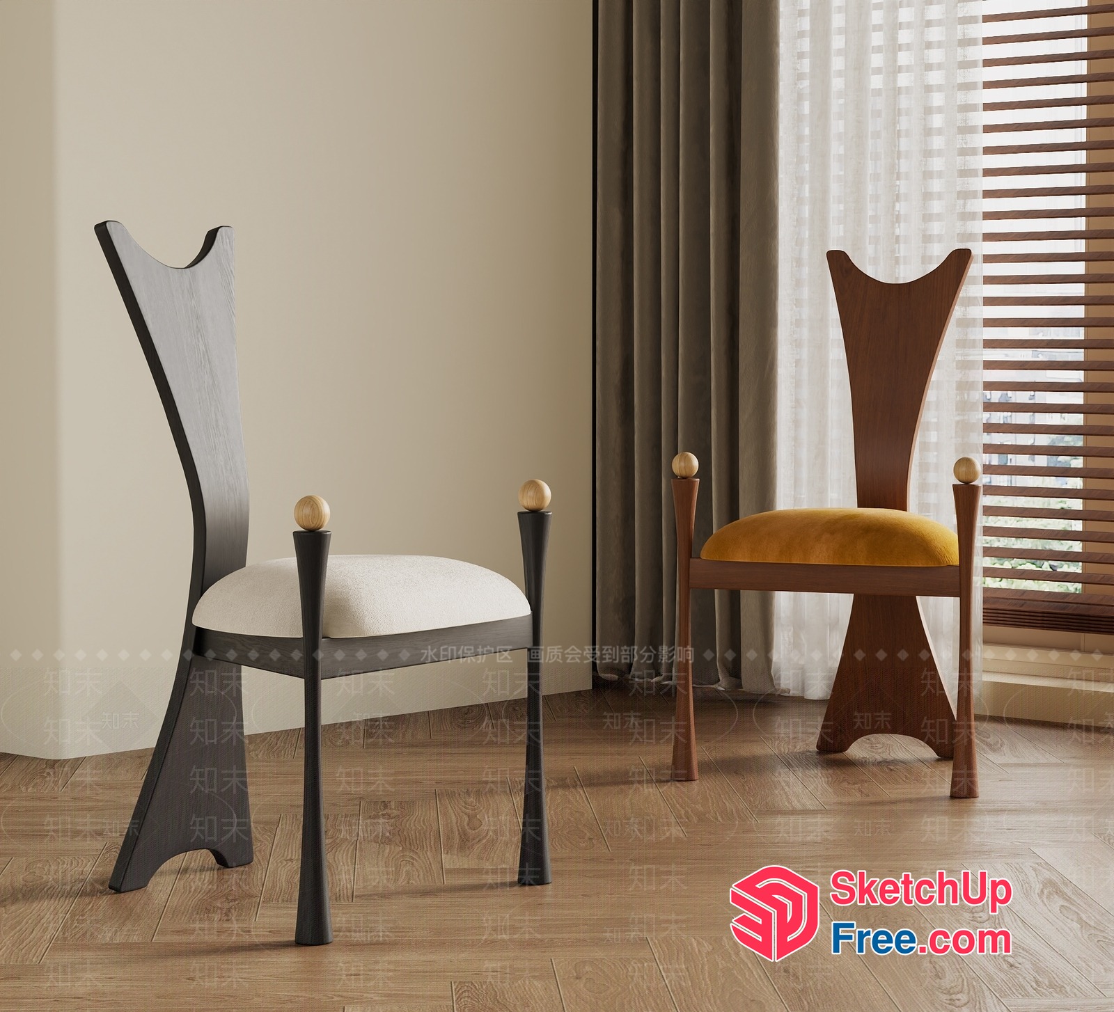 Modern Minimalist Chairs With Curved Backrests And Cushioned Seats 3D SketchUp File