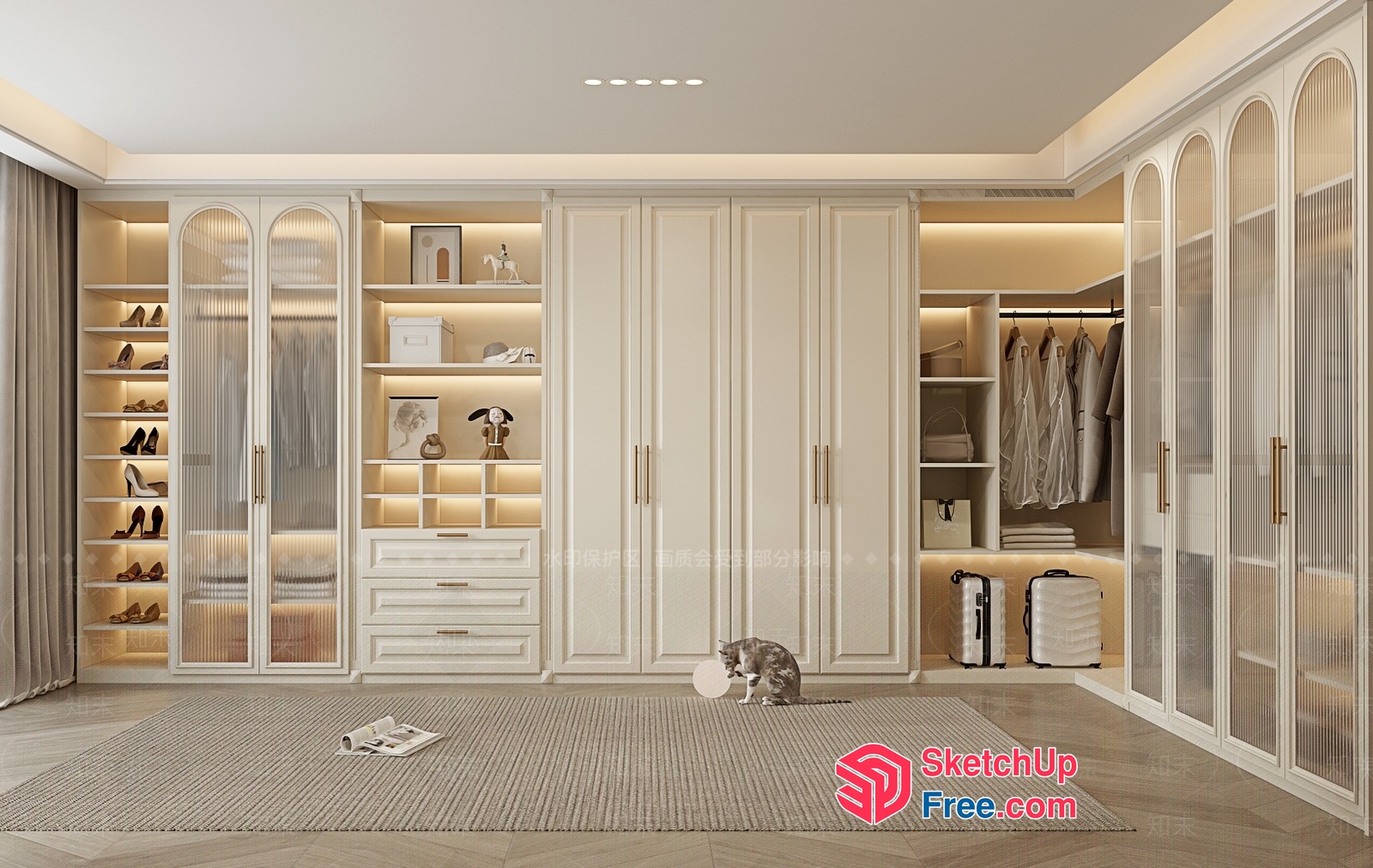 Elegant White Wardrobe With Built-In Lighting And Storage 3D SketchUp File