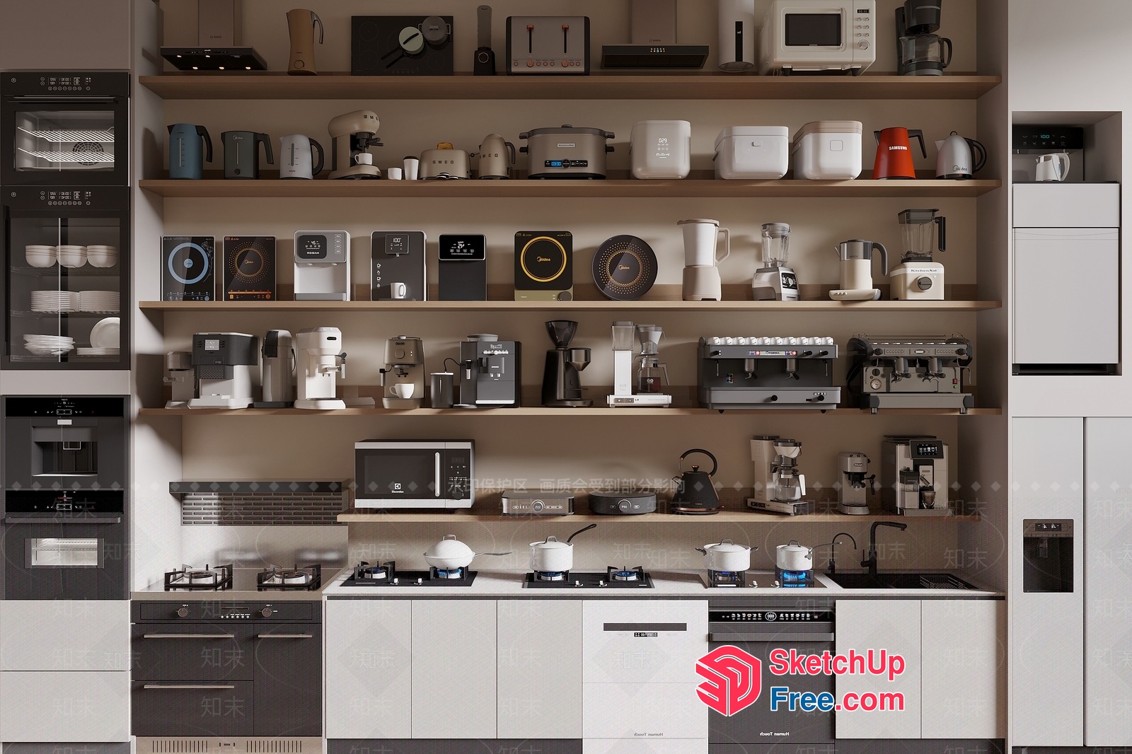 Modern Kitchen Appliances Displayed On Shelves 3D SketchUp File