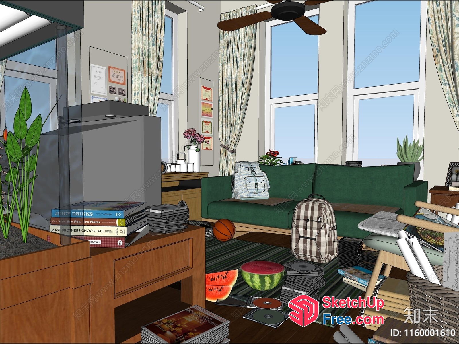 Living Room With Watermelon And Basketball 3D SketchUp File