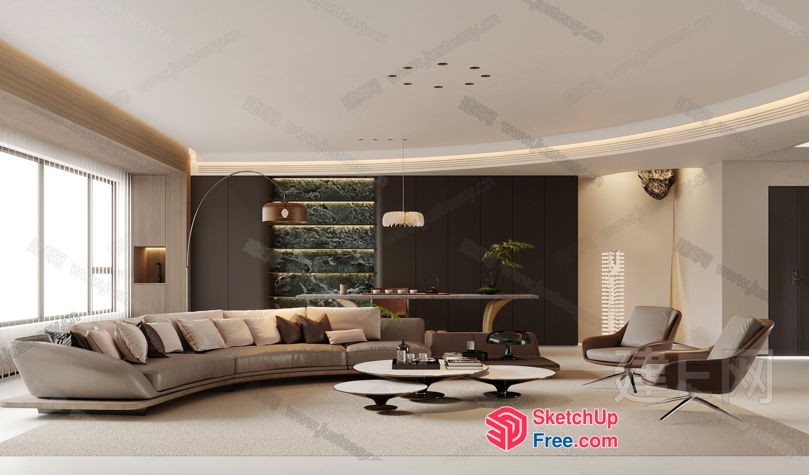 Elegant Modern Living Room With Curved Sofa And Center Table 3D SketchUp File