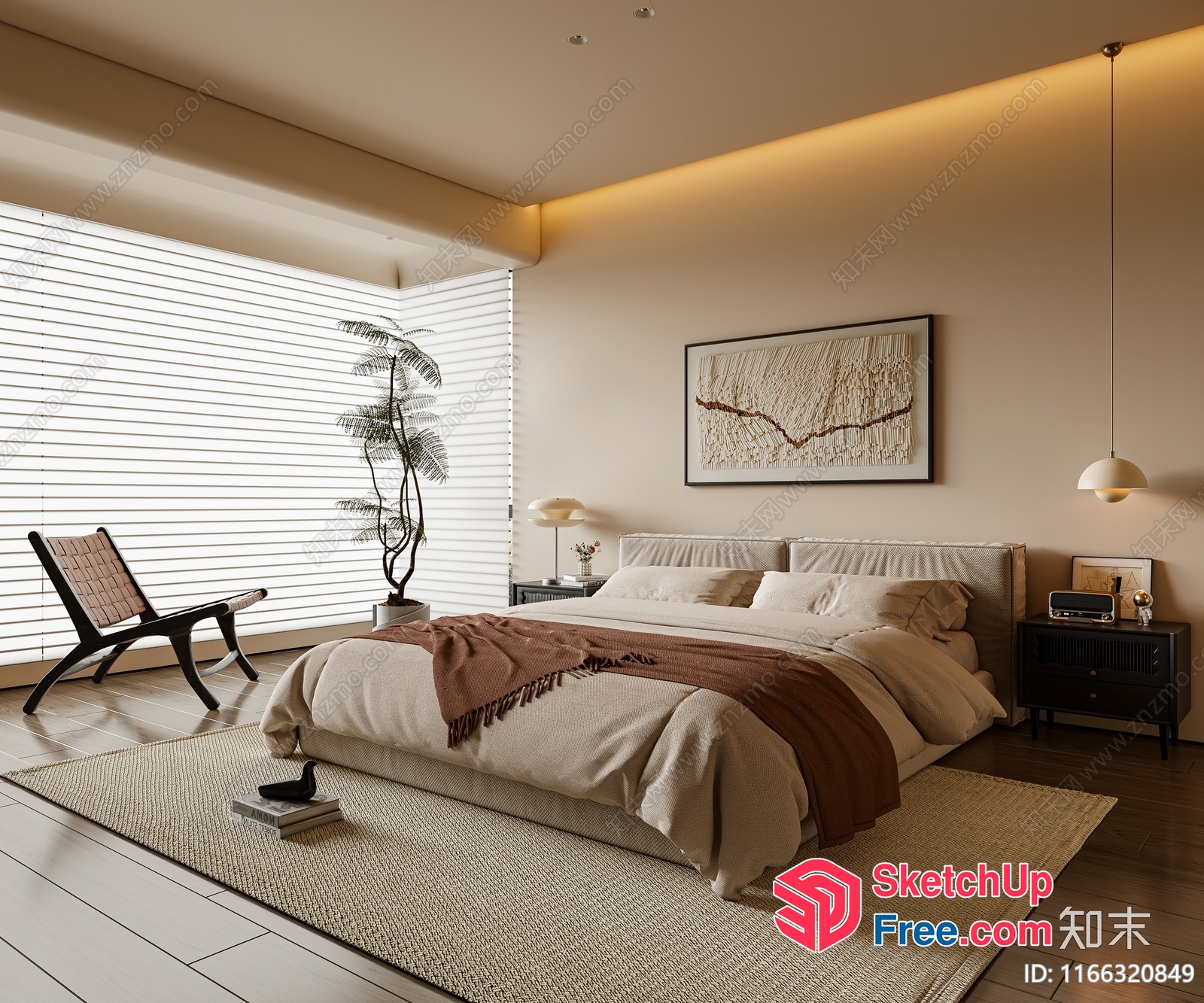 Modern Minimalist Bedroom With Large Window And Natural Light 3D SketchUp File