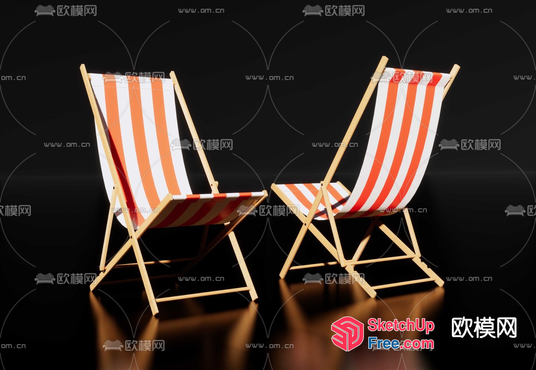 Striped Chairs In A Dark Room 3D SketchUp File