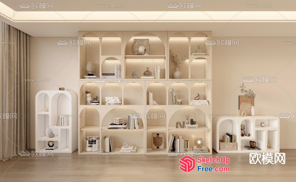 Modern Minimalist Creamy Style Bookcase 3D SketchUp File
